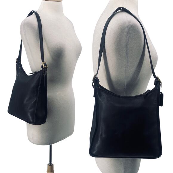Vintage Coach Andrea Slim Hobo Shoulder Bag Zip Top 9073 Black Gold Womens - Picture 1 of 16